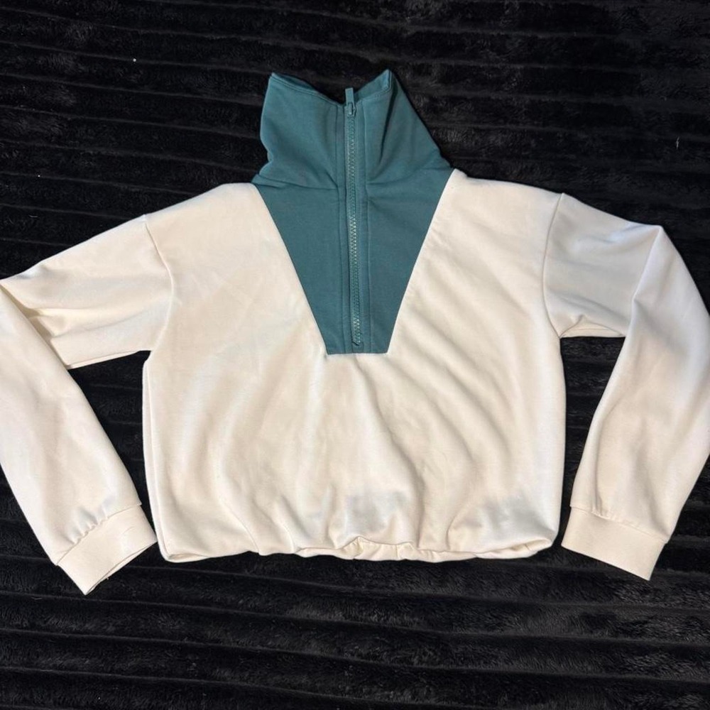 All In Motion white & green cropped zip-up sweatshirt